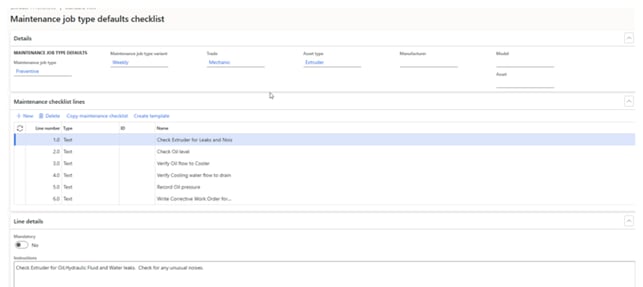 Microsoft Dynamics 365FO Asset Management Maintenance job type-1